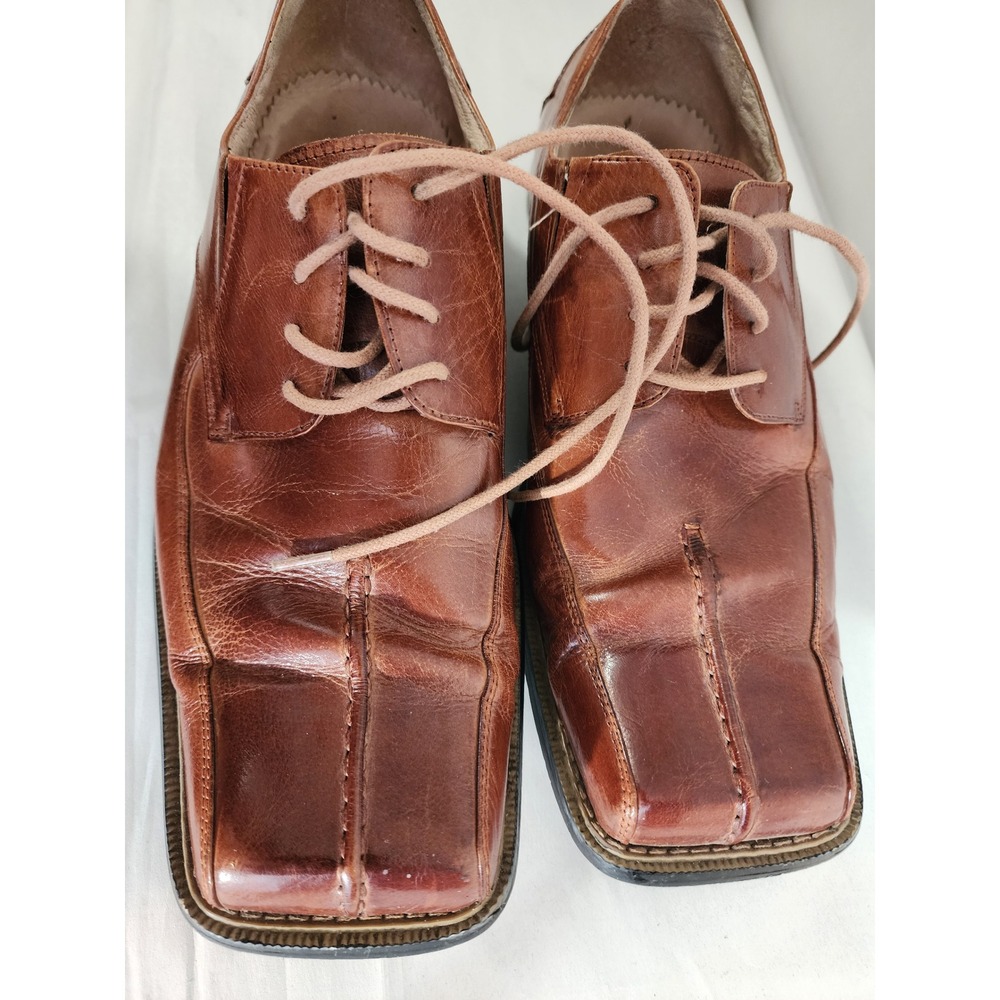 Giorgio V Mens Cognac Brown Leather Square Toe Oxford Dress Shoes Size 10